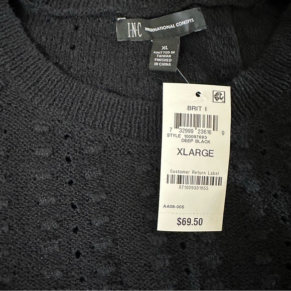 INC Black Blouson-Sleeve Peasant Top XL - Picture 6 of 9